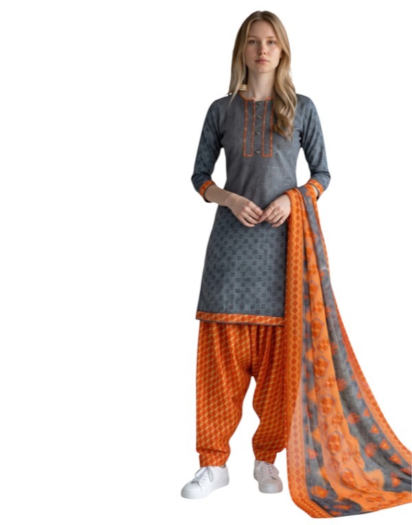 Cotton Fancy printed Designer Patiala Suit Steel Grey
