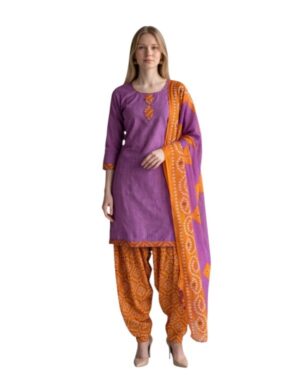 Cotton Fancy printed Designer Patiala Suit Lavender Purple
