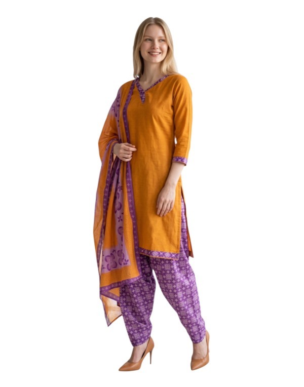 Cotton Fancy printed Designer Patiala Suit Orange