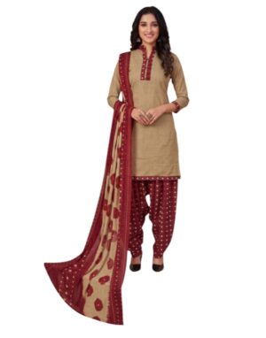 Cotton Fancy printed Designer Patiala Suit Sand Beige