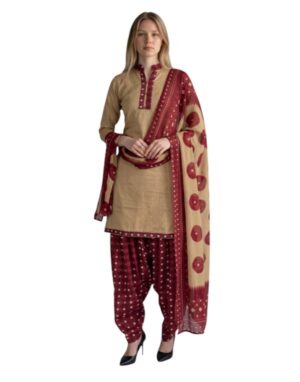 Cotton Fancy printed Designer Patiala Suit Sand Beige