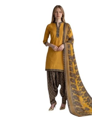 Cotton Fancy printed Designer Patiala Suit Mustard Yellow