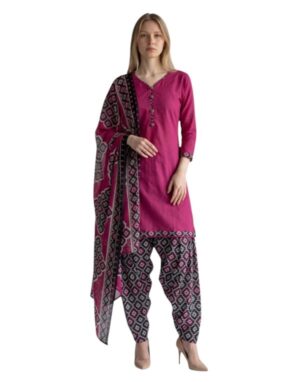 Cotton Fancy printed Designer Patiala Suit Magenta Pink