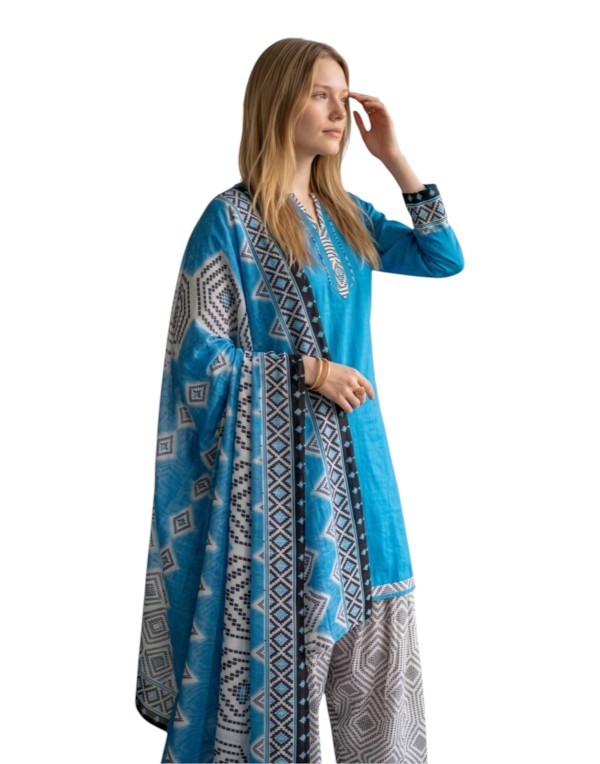 Cotton Fancy printed Designer Patiala Suit Cerulean Blue1