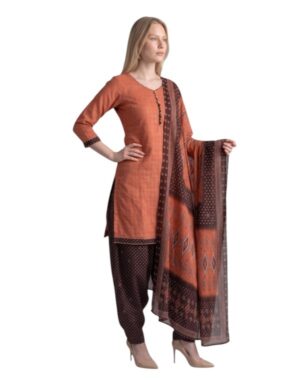 Cotton Fancy printed Designer Patiala Suit Rust Orange