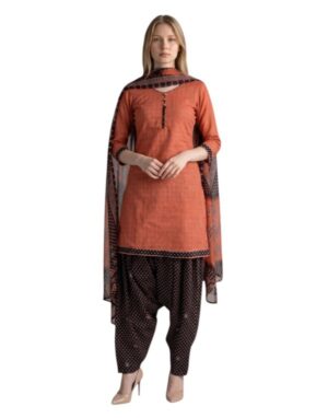 Cotton Fancy printed Designer Patiala Suit Rust Orange