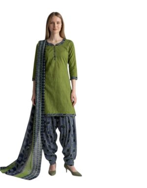 Cotton Fancy printed Designer Patiala Suit Mehendi Green