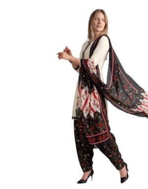 Cotton Fancy printed Designer Patiala Suit Cream White