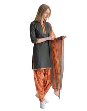 Cotton Fancy printed Designer Patiala Suit Charcoal Grey