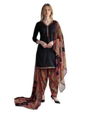 Cotton Fancy printed Designer Patiala Suit Black