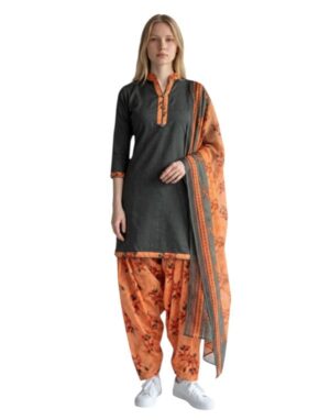 Cotton Fancy printed Designer Patiala Suit Charcoal Grey