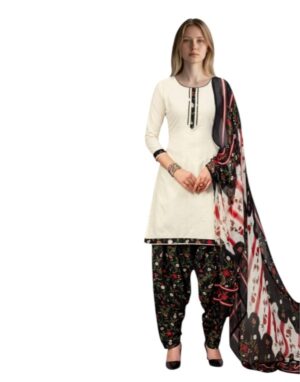 Cotton Fancy printed Designer Patiala Suit Cream White