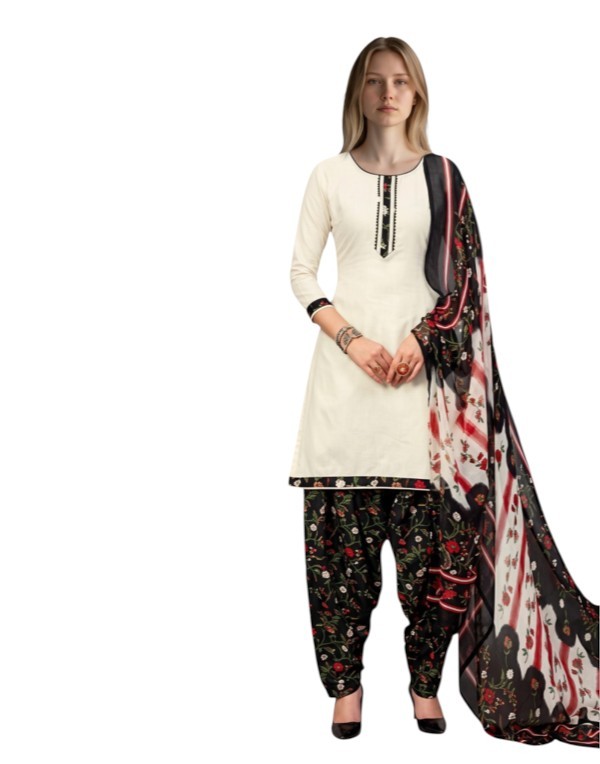 Cotton Fancy printed Designer Patiala Suit Cream White