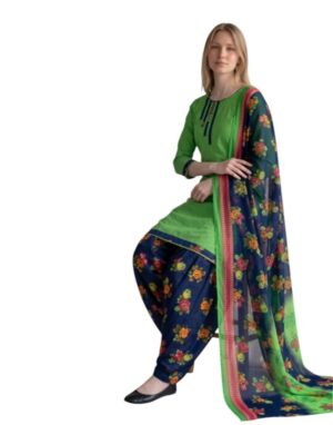 Cotton Fancy printed Designer Patiala Suit Parrot Green