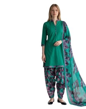 Cotton Fancy printed Designer Patiala Suit Emerald Green