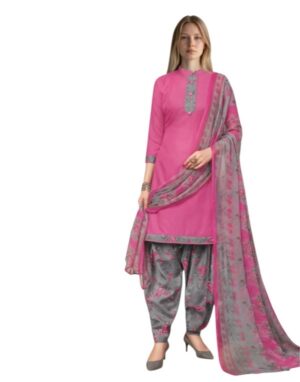 Cotton Fancy printed Designer Patiala Suit Bubblegum Pink