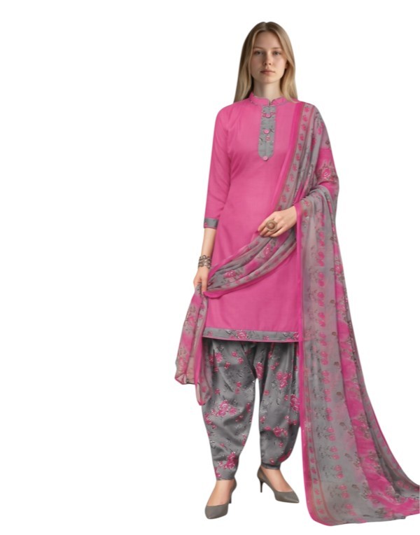 Cotton Fancy printed Designer Patiala Suit Bubblegum Pink