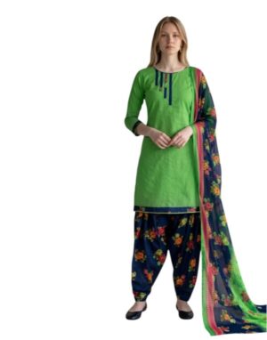 Cotton Fancy printed Designer Patiala Suit Parrot Green