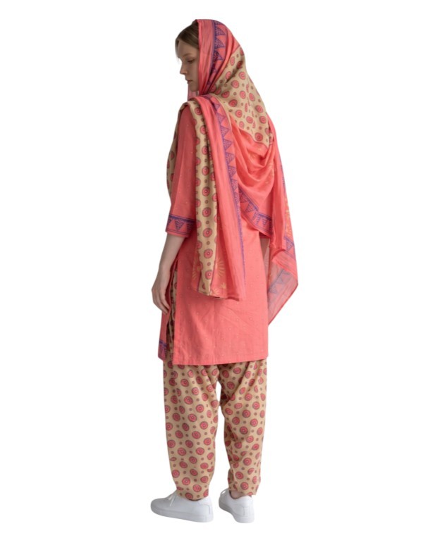 Butter Crepe Fancy printed Designer Patiyala Coral Peach2 Butter Crepe Fancy printed Designer Patiyala Coral Peach2