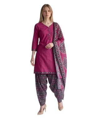 Cotton Fancy printed Designer Patiala Suit Magenta Pink
