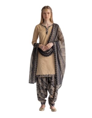 Cotton Fancy printed Designer Patiala Suit Sand Beige