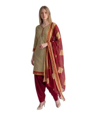 Butter Crepe Fancy printed Designer Patiyala Beige