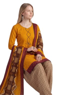 Butter Crepe Fancy printed Designer Patiyala Mustard Yellow