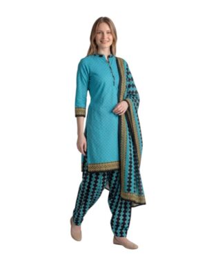Butter Crepe Fancy printed Designer Patiyala Aqua Blue