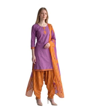 Cotton Fancy printed Designer Patiala Suit Lavender Purple